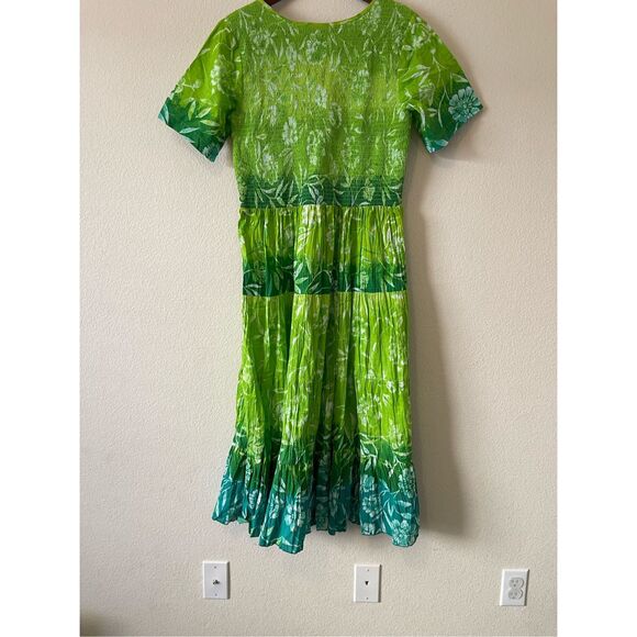 Draper’s And Damons Green Floral Summer Dress Short Sleeve Stretchy large - Picture 2 of 7